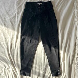 Something Navy | Black High-Waisted Paperbag Jeans with Cinched Ankle